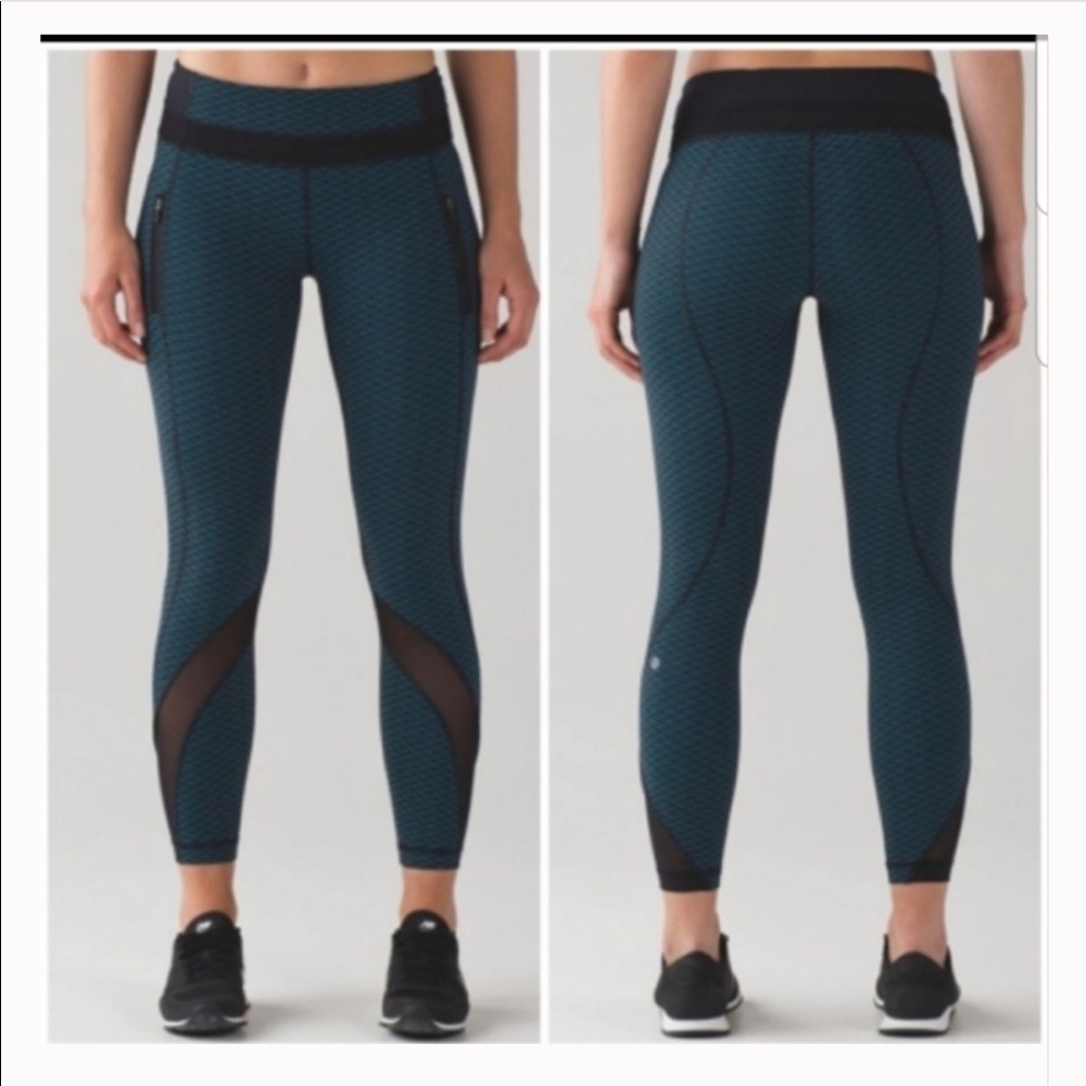 Lululemon Inspire Tight ll in black and blue.  Inseam to bottom 28 inches